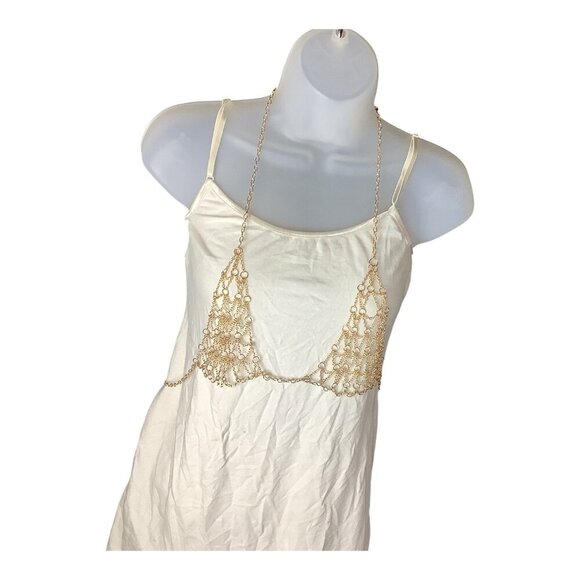 Boho Gold Tone Body Chain Bra Jewelry For Women Adjustable One Size Cup Bikini - Picture 9 of 12